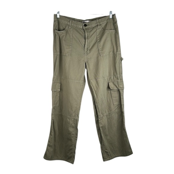 SO Olive Wide Flare Leg Cargo High Waist Cotton Utility Jeans Size XL - Picture 1 of 7